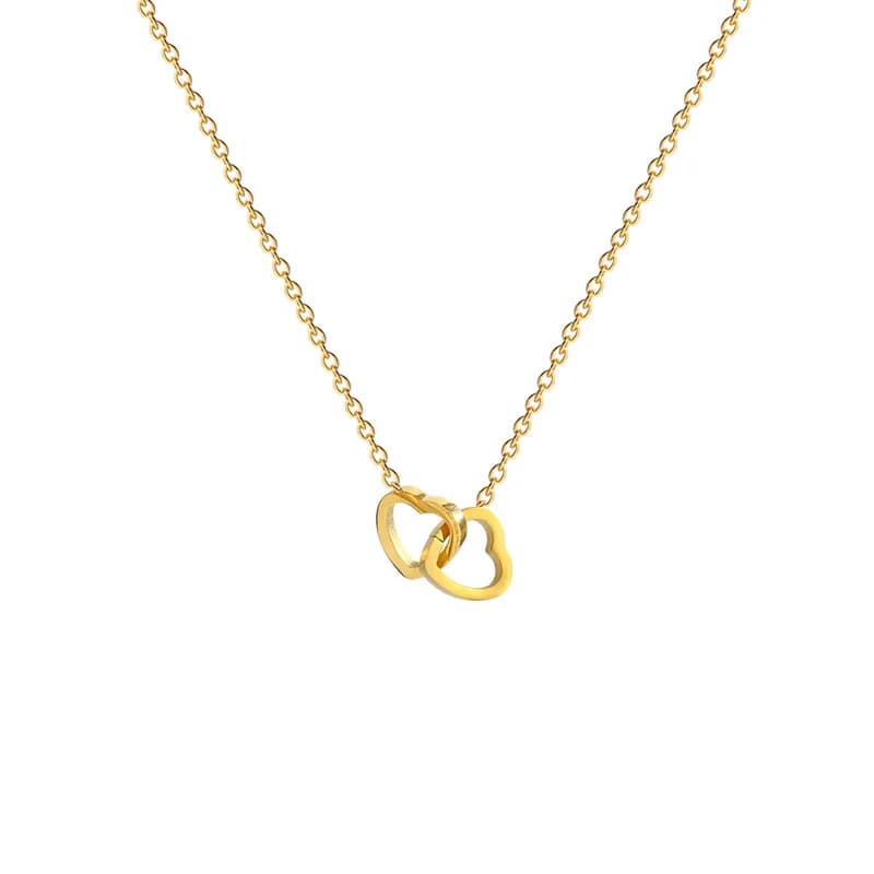 Minimalist Stainless Steel Zircon Bezel Setting Heart Double Buckle Necklace for Women Interlocking Rings Chain Elegant Non Gift