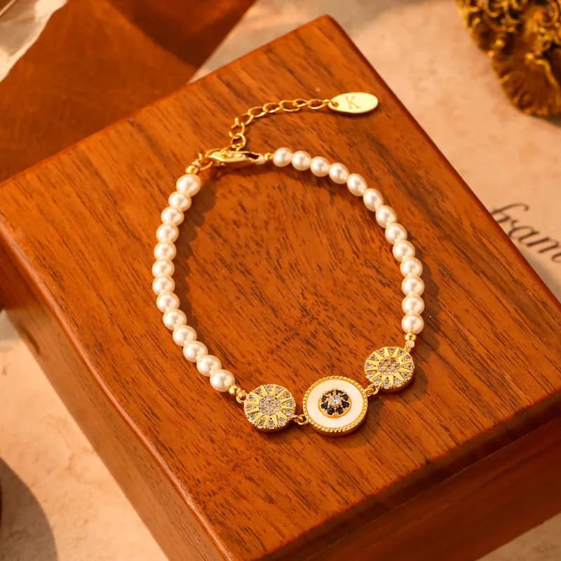 Romans Star Disk Shell Beaded Copper Bracelet Female High Sense Joker Trendy Fashion Design Light Luxury Style Socialite Jewelry