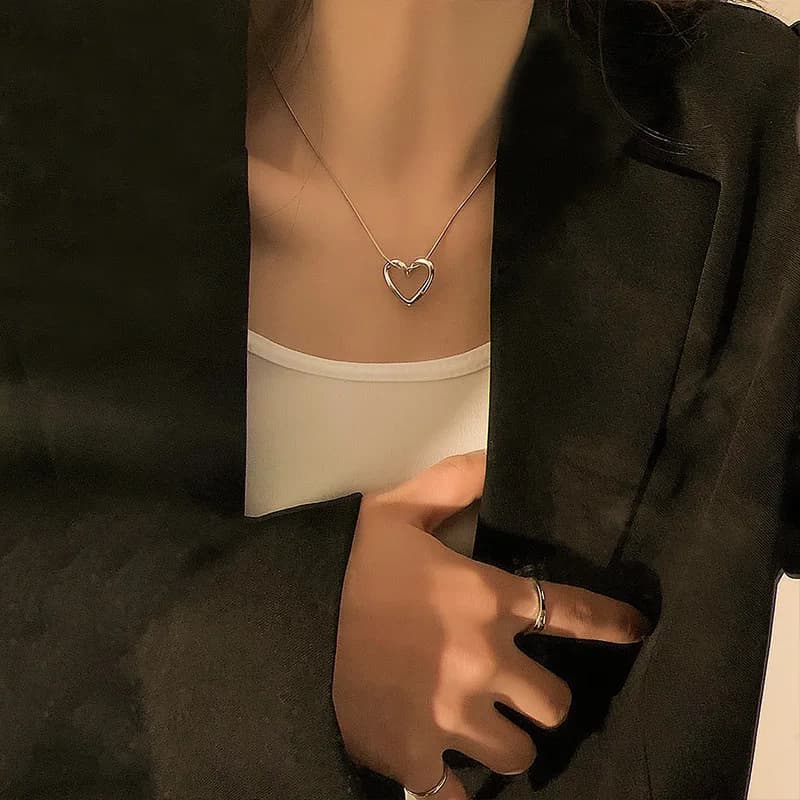 Women Minimalist Tarnish Free Stainless Steel Simple Love Pendant Necklace with Adjustable Chain for Gift
