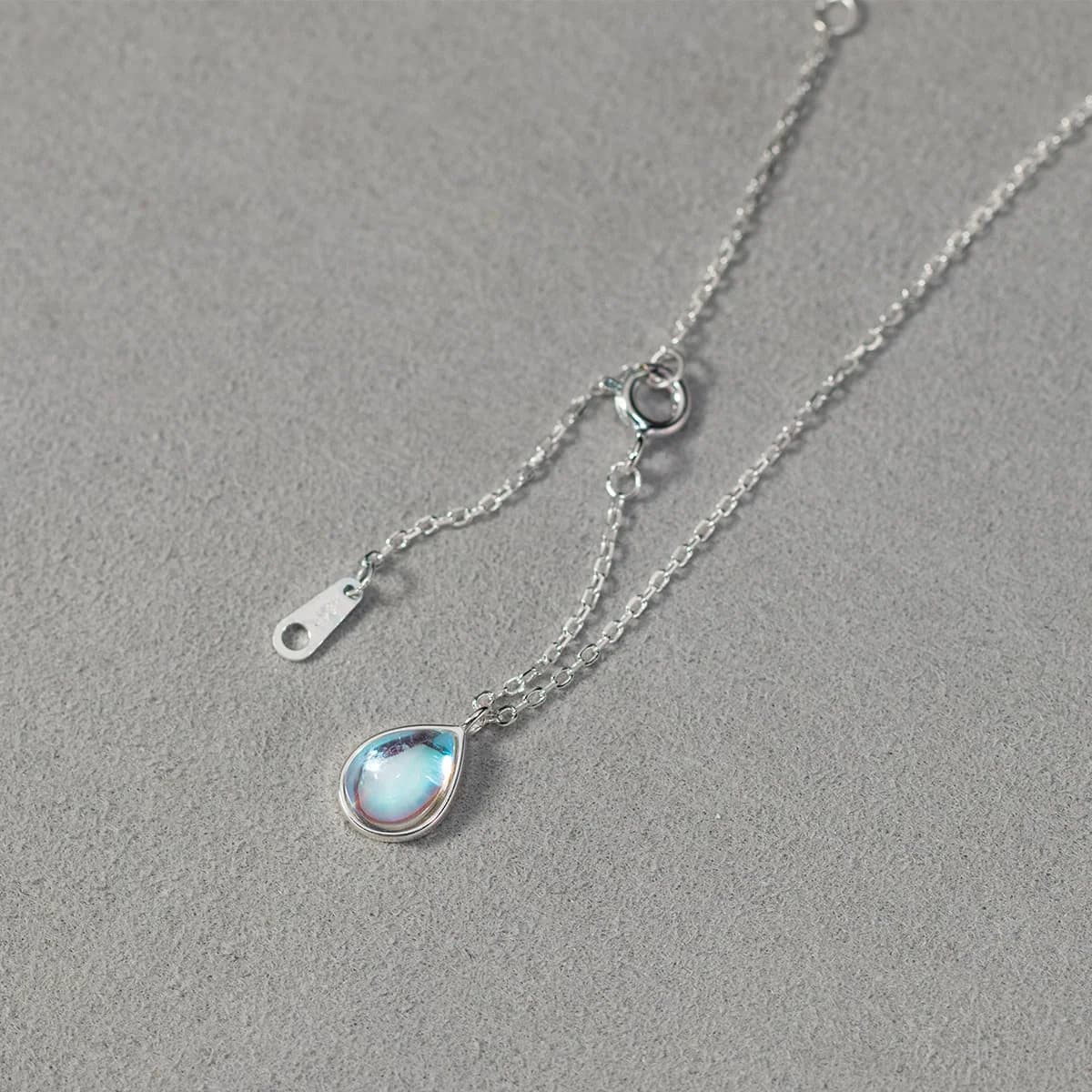 Fine Jewelry 925 Sterling Silver Water Drop Necklaces Cute Moonstone Pendant Choker Necklaces