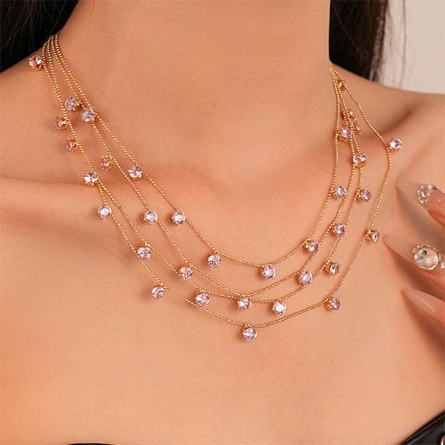 Trendy Elegant Multi-Layer Link Chain Pendant Necklace Women's Casual Heart Animal Alloy Zircon Perfect Clavicle
