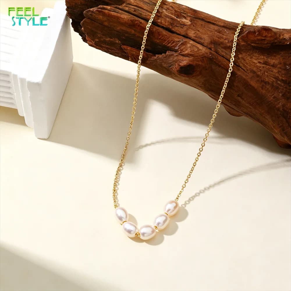 Verified Pearl Necklace with Link Chain High Quality Brass 18K Gold PVD Plating Imitation Pearl Necklace