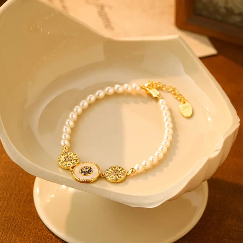 Romans Star Disk Shell Beaded Copper Bracelet Female High Sense Joker Trendy Fashion Design Light Luxury Style Socialite Jewelry