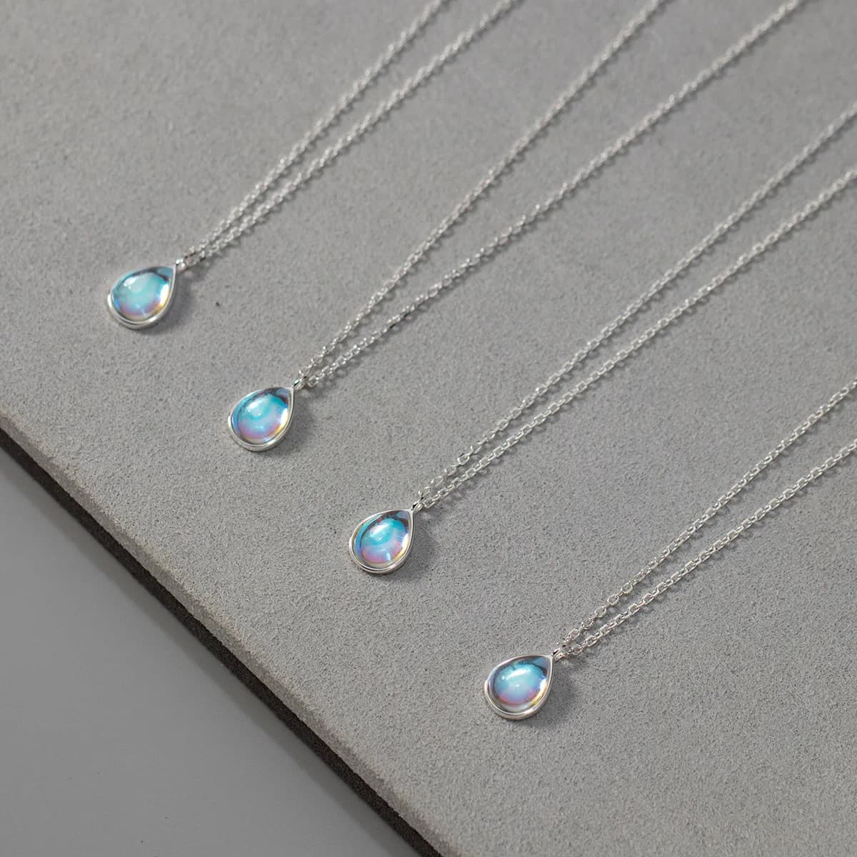 Fine Jewelry 925 Sterling Silver Water Drop Necklaces Cute Moonstone Pendant Choker Necklaces