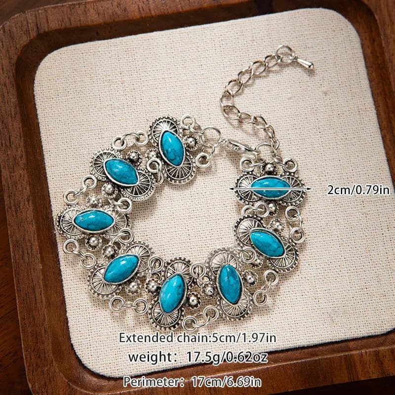 Womens Vintage Western Oval Turquoise Bracelet Antique Silver Filigree Adjustable Red Stone Accent Bulk Wholesale Bohemian 2026