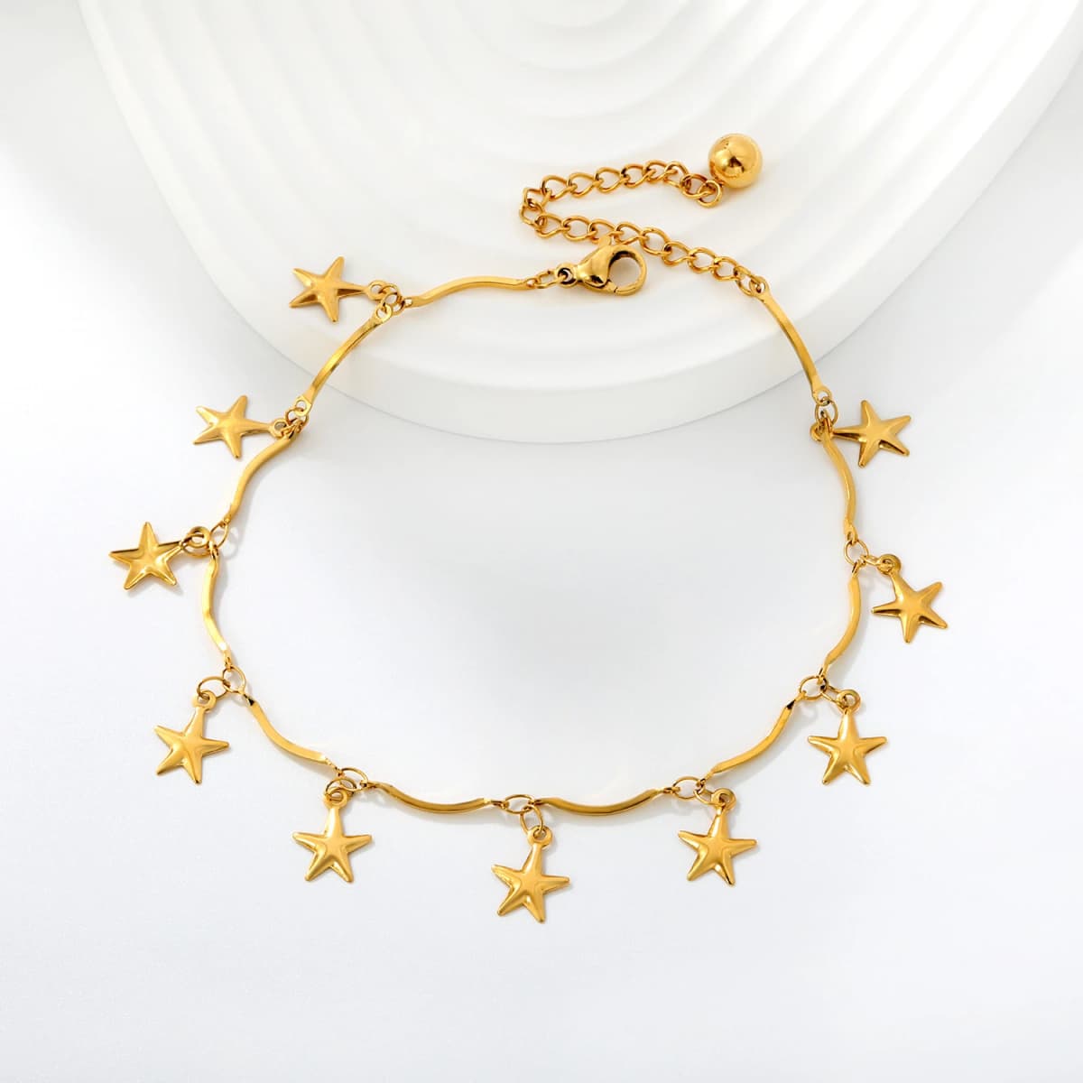 Custom 18K Gold Plated Stainless Steel Star Charm Anklet Adjustable Wave Chain Foot Bracelet Waterproof Summer Beach Jewelry