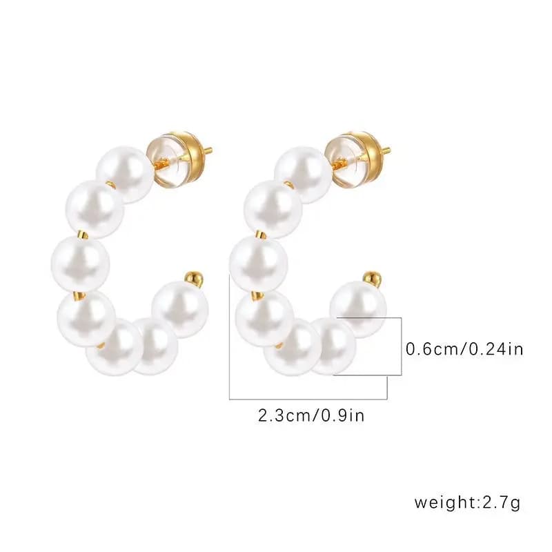 Hot Selling 18K Gold Plated Copper C Shape Pearl Hoop Earrings 20mm Large C Earring With Silver Pin for Women Daily Wear