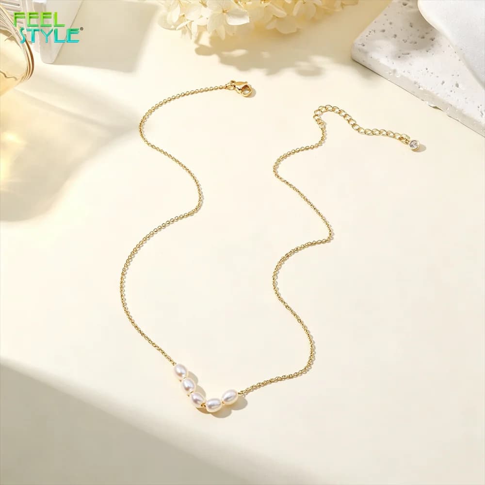 Verified Pearl Necklace with Link Chain High Quality Brass 18K Gold PVD Plating Imitation Pearl Necklace