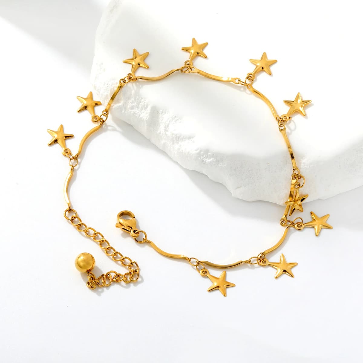 Custom 18K Gold Plated Stainless Steel Star Charm Anklet Adjustable Wave Chain Foot Bracelet Waterproof Summer Beach Jewelry
