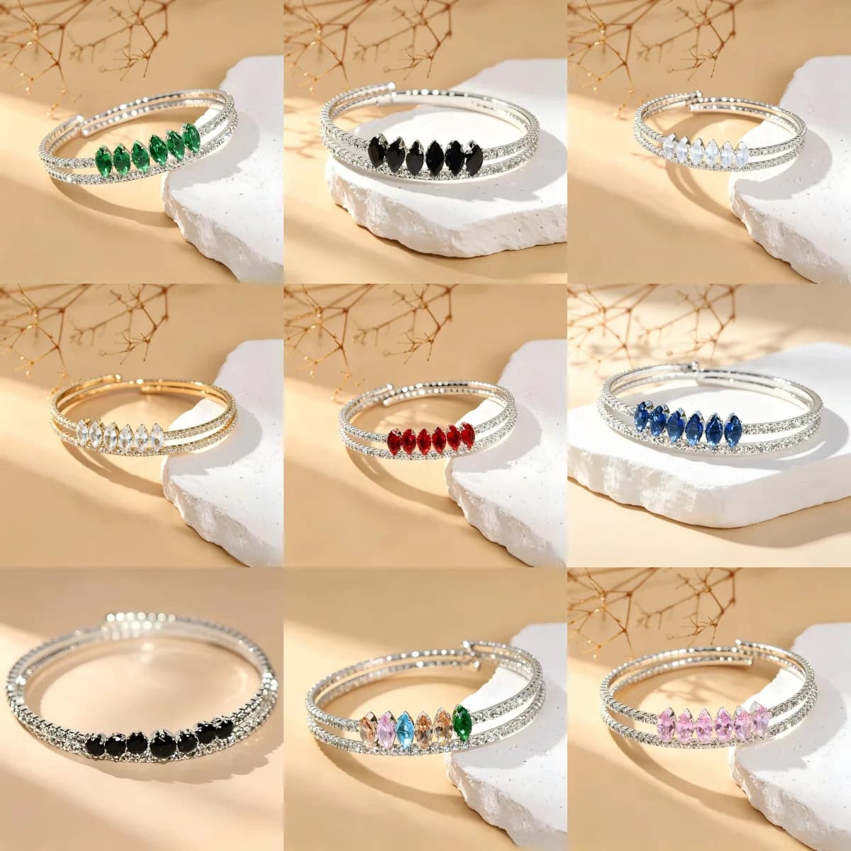 Light Luxury Bracelet Micro Inlaid Rectangle Rhinestones Dual Layer Arrangement Assorted Rich Color Exquisite Bracelet